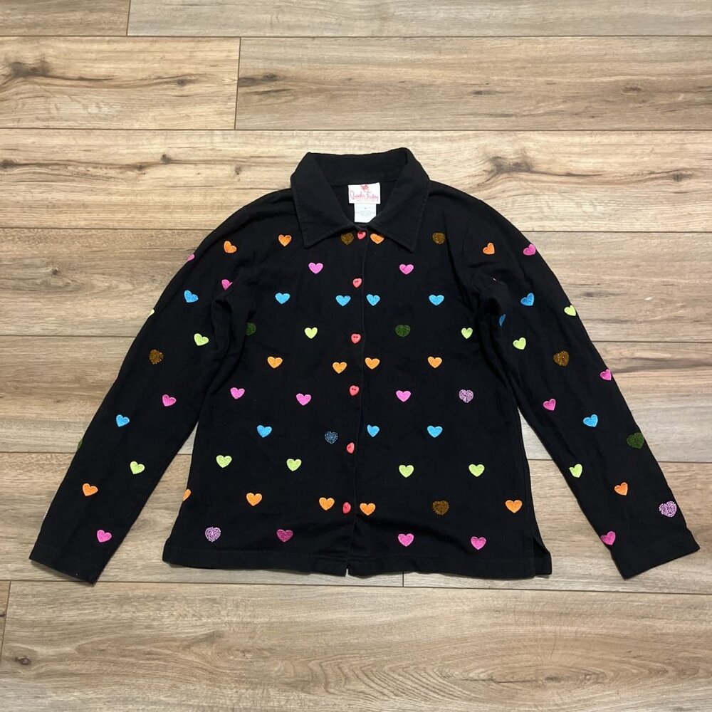 Quacker Factory Multicolor Hearts Button Up Shirt… - image 1